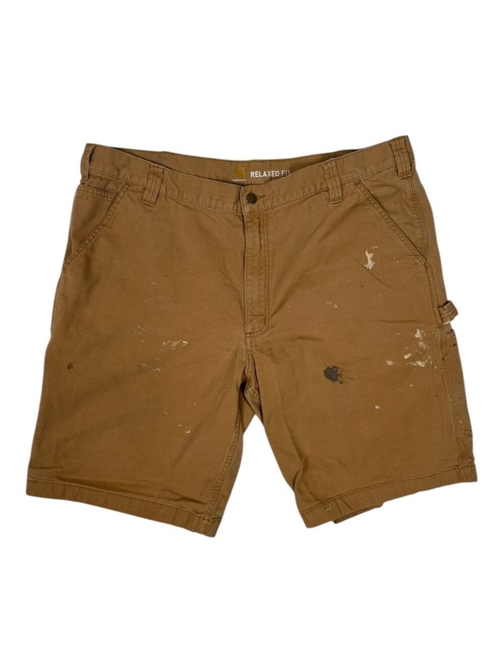 Carhartt Shorts Size 40 Relaxed Fit Tan Brown Canvas Work Wear Carpenter Stained